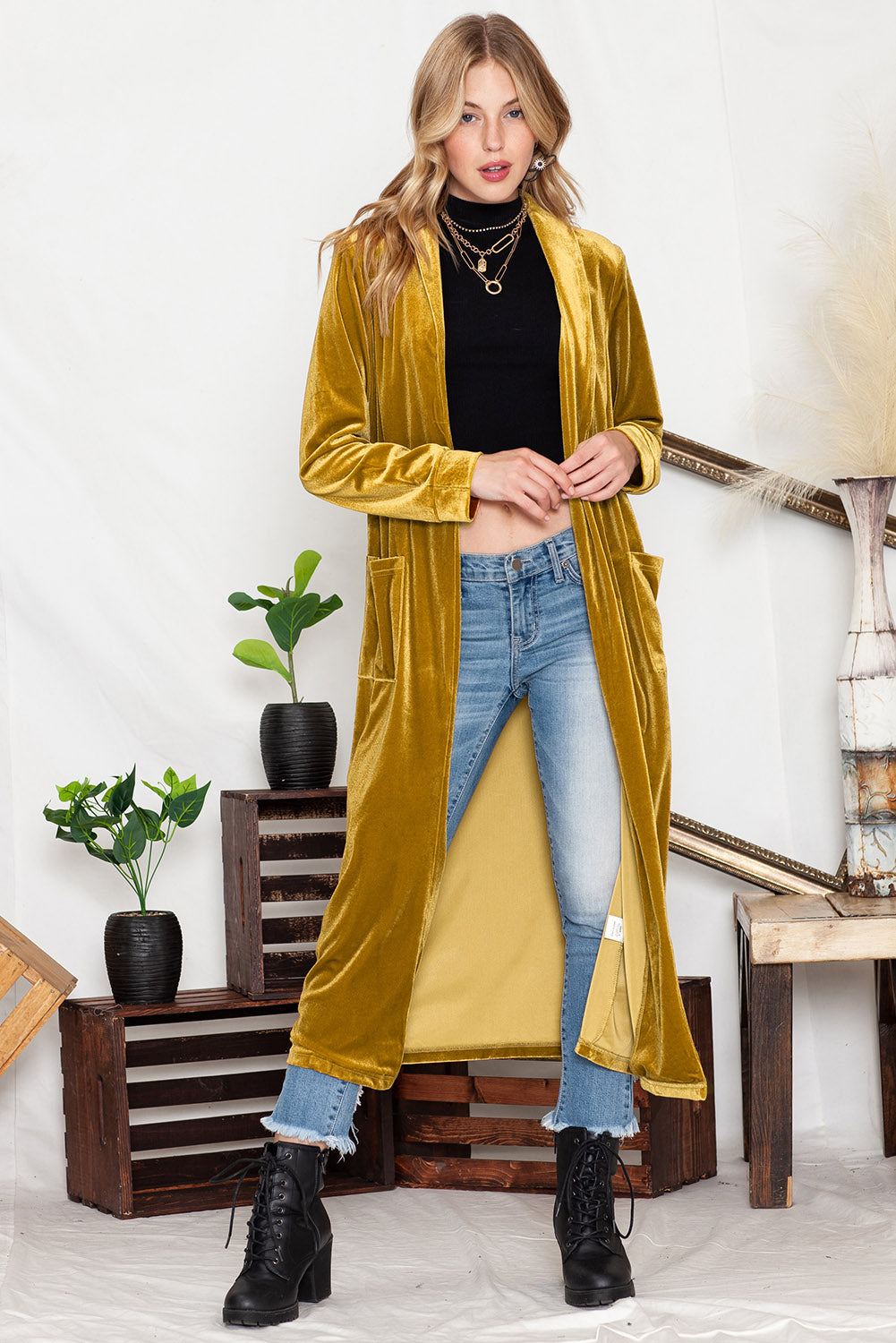 Desert Palm Pocket Open Front Long Cardigan