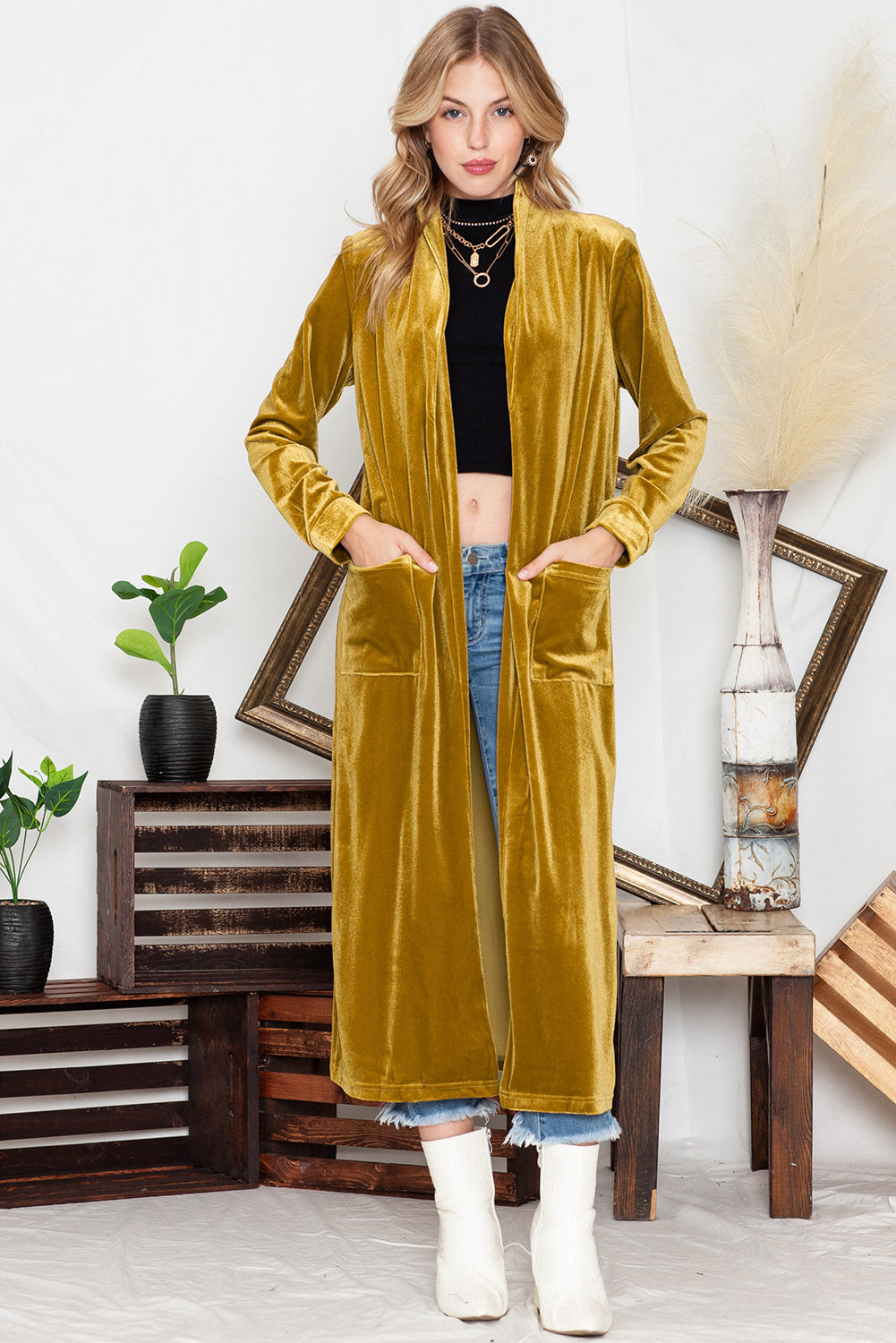 Desert Palm Pocket Open Front Long Cardigan